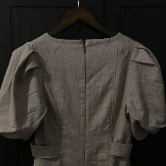 Tan Beige Light Brown A-line retro puffed sleeve dress, pre-owned,worn once - Picture 6 of 10